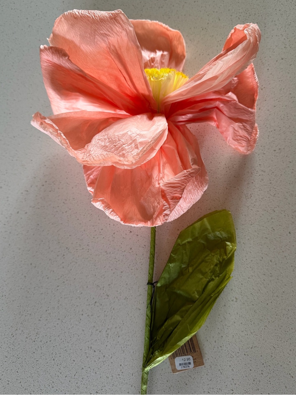 Creative Co-Op | Large Paper Flower Stem | NWT | Peach | Floral | Colorful | New